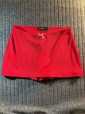 Tiger Mist Red Ribbed Micro Mini Skort Coquette Lace Trim